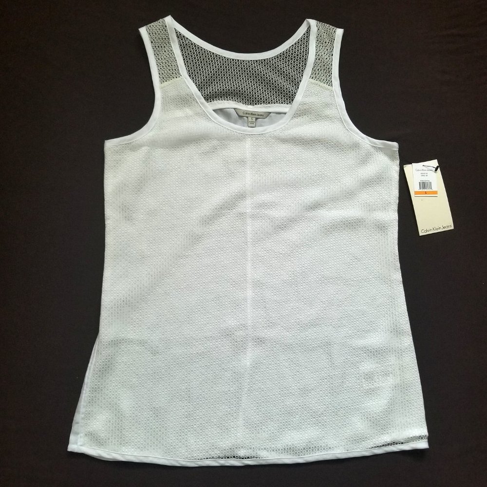 Calvin Klein Tank Top Layered Mesh Blouse